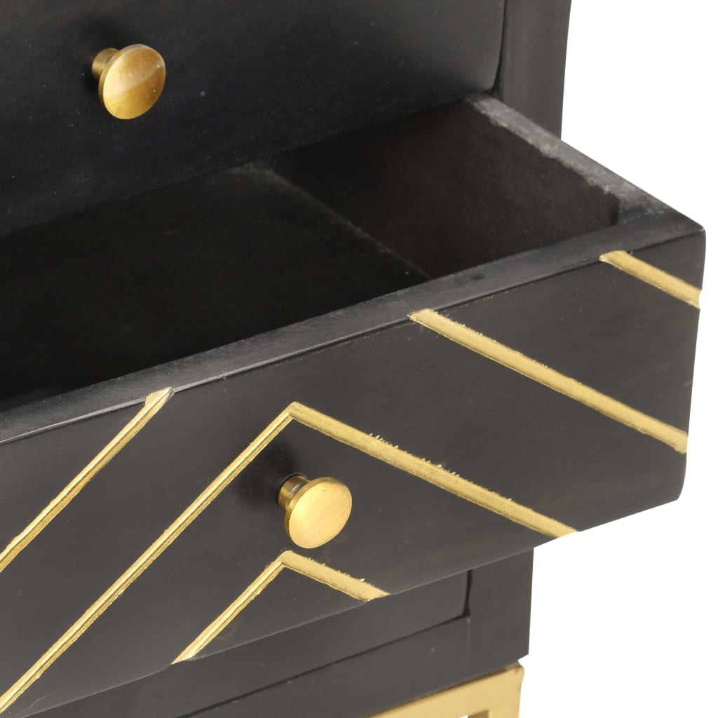 Mesita De Noche Madera Maciza Mango Negro Y Dorado 40x30x50cm_3