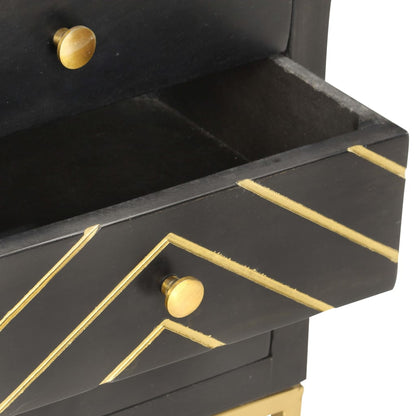 Mesita De Noche Madera Maciza Mango Negro Y Dorado 40x30x50cm_3