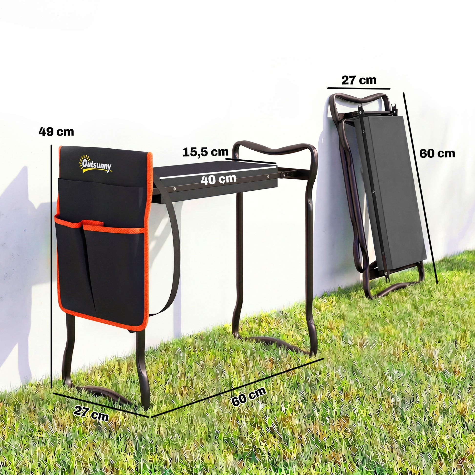 Outsunny Taburete De Jardín Plegable Con Bolsa De Herramientas Carga 150kg Negro_2