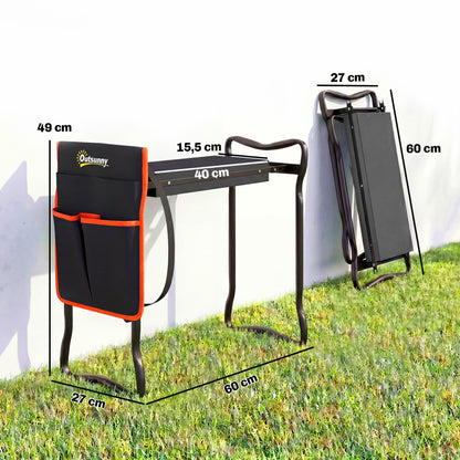 Outsunny Taburete De Jardín Plegable Con Bolsa De Herramientas Carga 150kg Negro_2