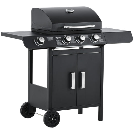 Outsunny Barbacoa De Gas Bbq Con Ruedas Parrilla 3+1 Quemadores 11,6 Kw 2 Mesas_0