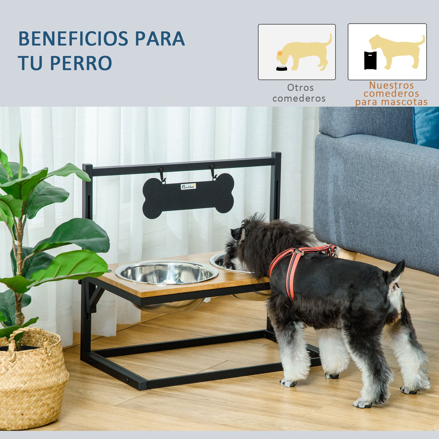 Pawhut Comedero Para Perros Elevado Ajustable Con 2 Cuencos De Acero Inoxidable_5