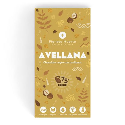 Tableta chocolate negro 75% con avellanas ECO Planeta Huerto 70 gr