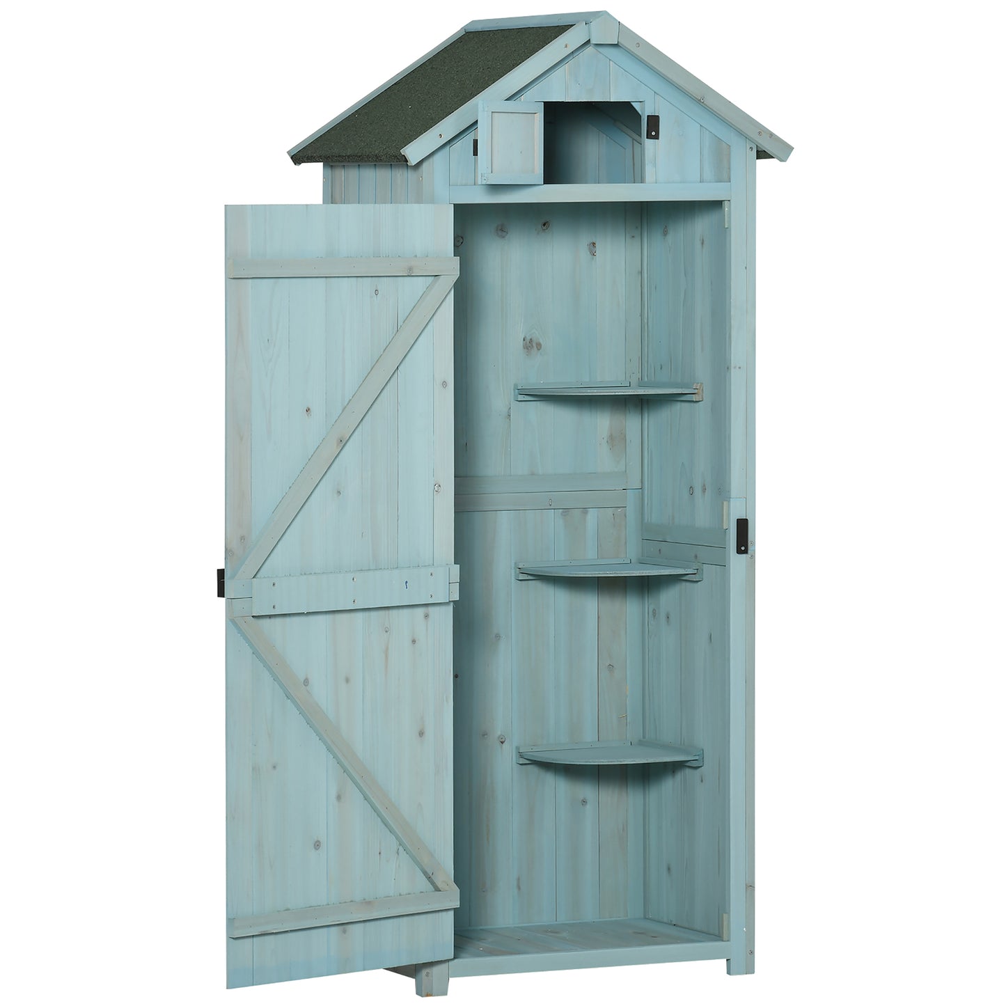Outsunny Armario De Jardín De Madera Con Estantes 77x54,2x179 Cm Azul Y Verde_0
