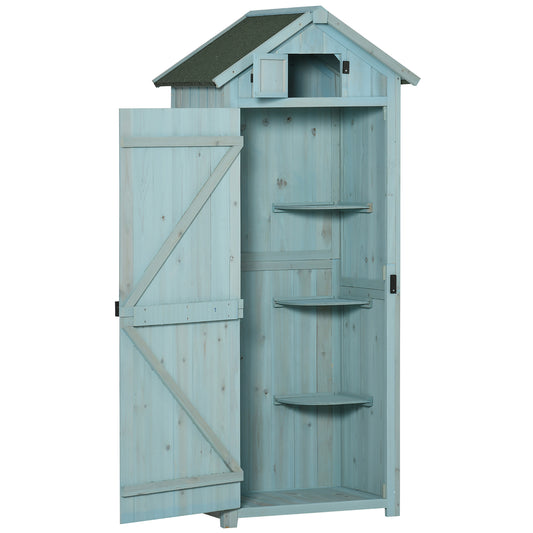 Outsunny Armario De Jardín De Madera Con Estantes 77x54,2x179 Cm Azul Y Verde_0