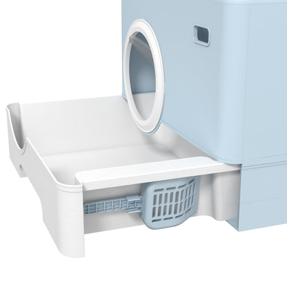 Pawhut Arenero Para Gatos Cubierto Con Bandeja Extraíble Puertas Pala Azul_4