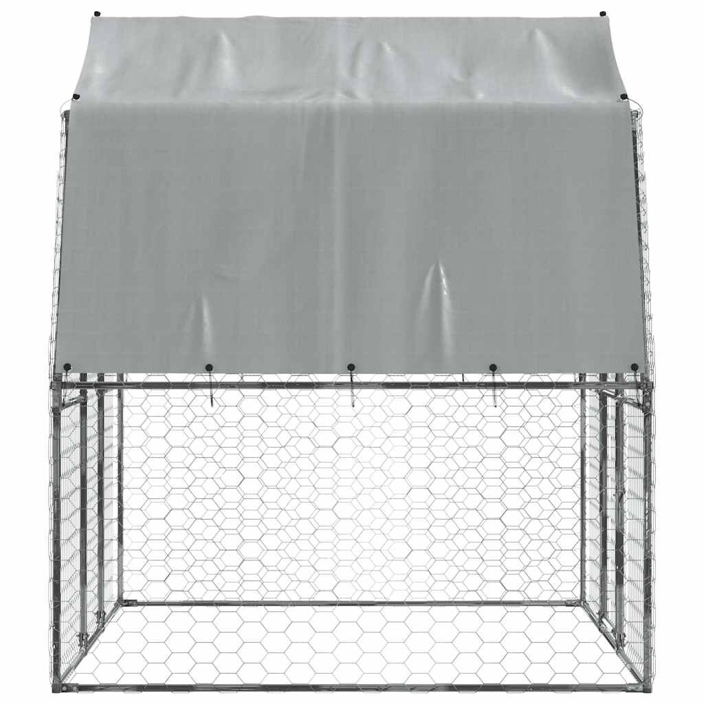 Vidaxl Jaula Para Perros Con Techo Y Puerta Acero Galvanizado Plateado_4