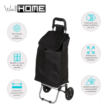 Wellhome - Carro De La Compra 2 Ruedas, 30 L., Negro_1