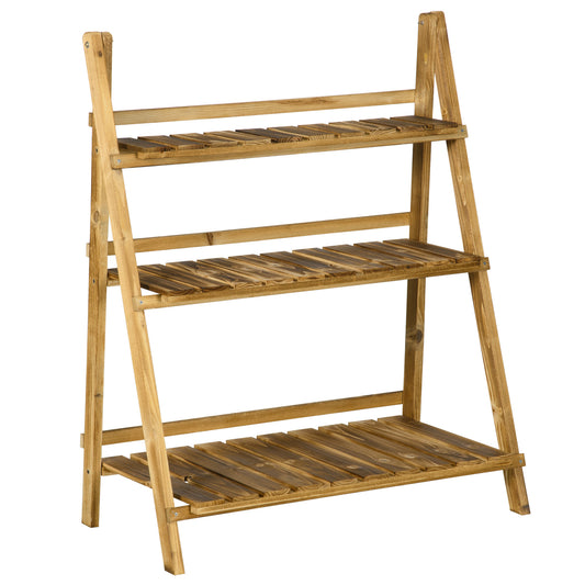 Outsunny Soporte Para Plantas De Madera De 3 Niveles 80x37x93 Cm Natural_0