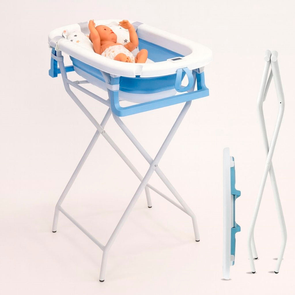 Bathby | Bañera Bebé Azul Con Cojín, Termómetro Y Soporte Plegable | Ligera, Segura Y Compacta Para Recién Nacidos_0