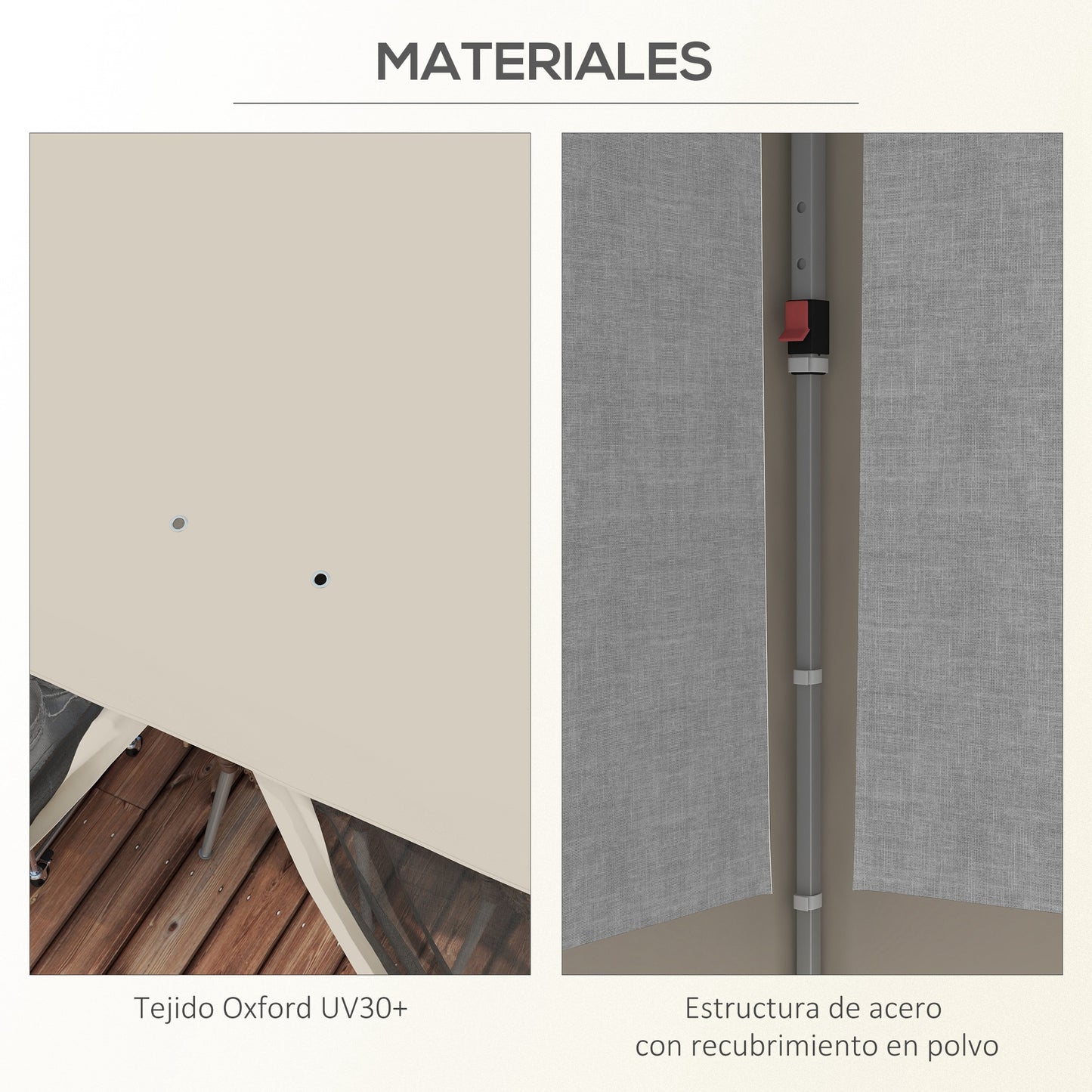 Outsunny Carpa Plegable 3x3 M Con Pared Lateral De Malla 6 Ventanas Beige_3