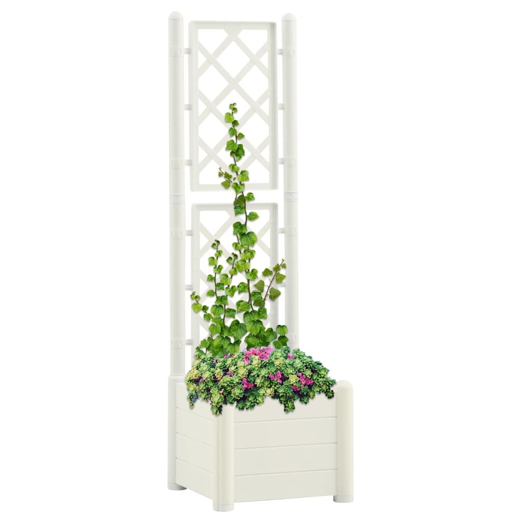 Jardinera Con Enrejado Pp Blanco 43x43x142 Cm_1