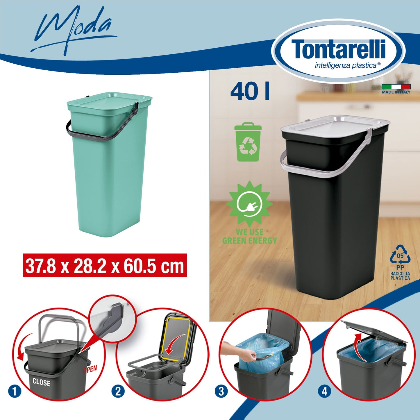Papelera moda Con Asa 40l Salvia/grafito