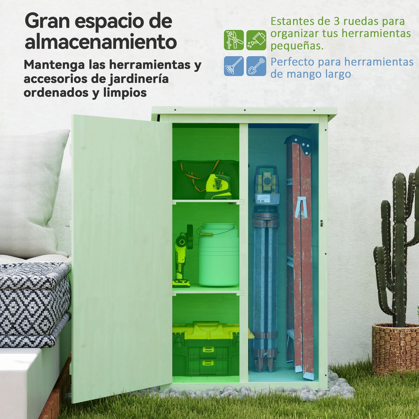 Outsunny Caseta De Jardín De Madera 75x56x115 Cm Con 3 Estantes Puerta Pestillo_3