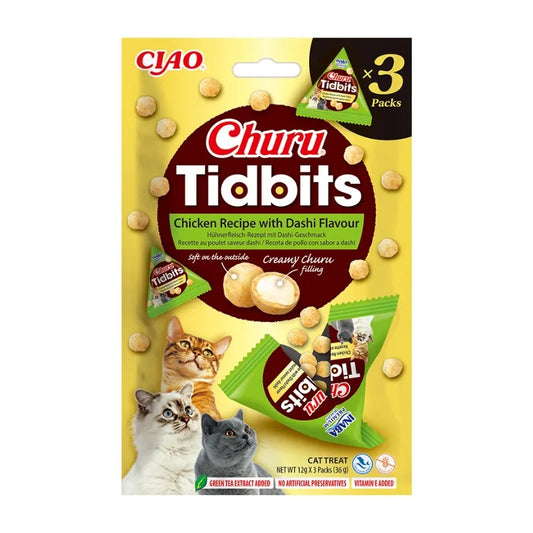 Snack Tidbites de Pollo con sabor a Dashi para Gatos Churu 3 x 12 g