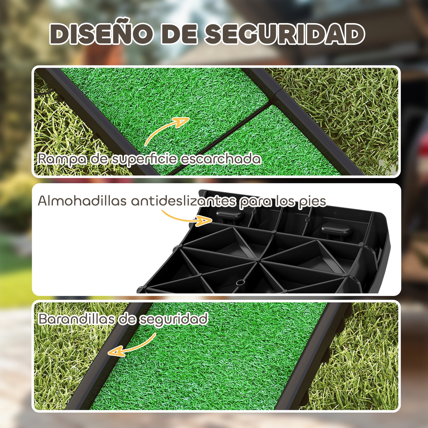 Pawhut Rampa Para Perros Con Césped Artificial 155 Cm Para Coche Plegable Con Asa_5