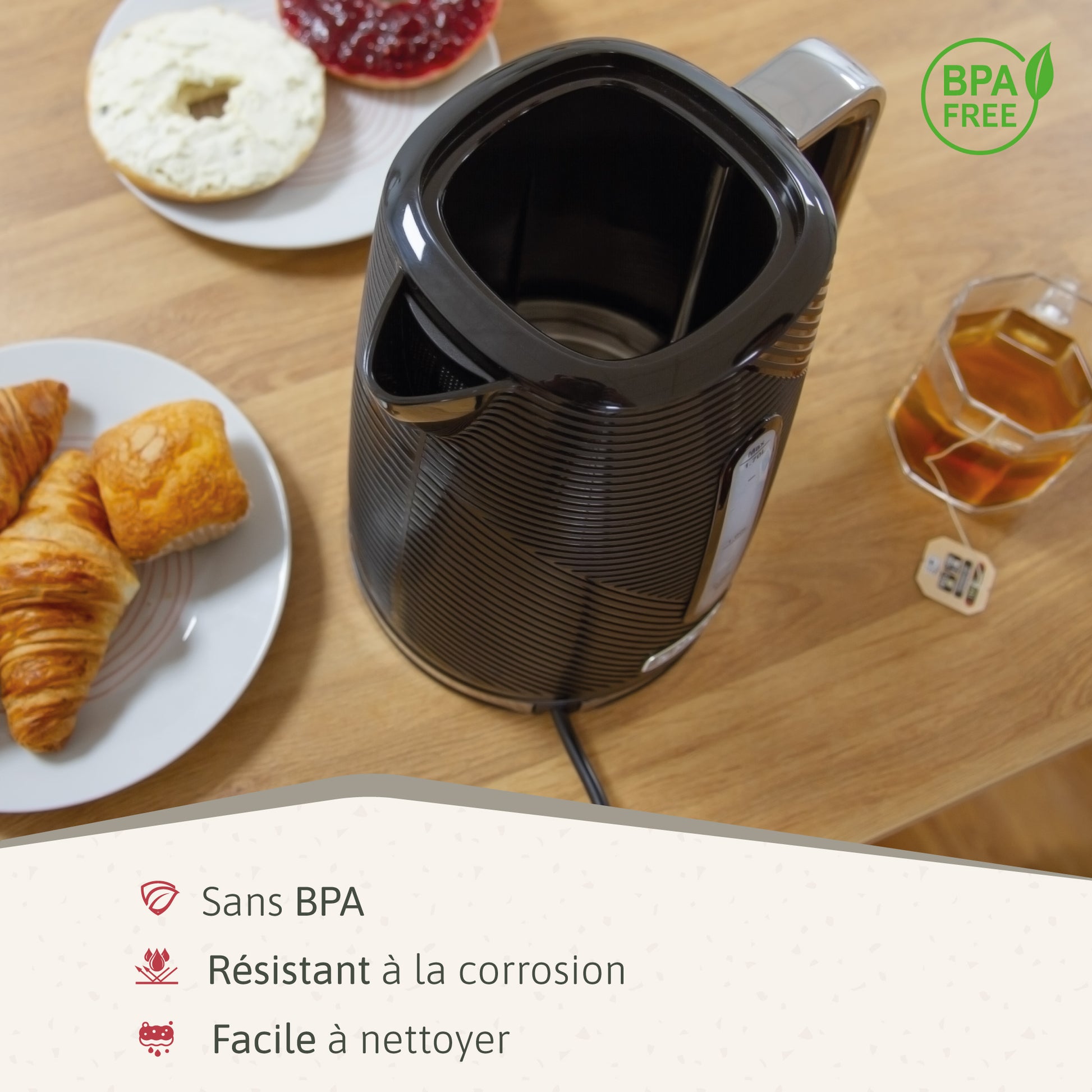 Briebe Elegance Hervidor Agua Eléctrico 1,7l Inalámbrico Ebullición Rápida, Libre De Bpa, Base De 360°, Kt1168blk, Negro_4