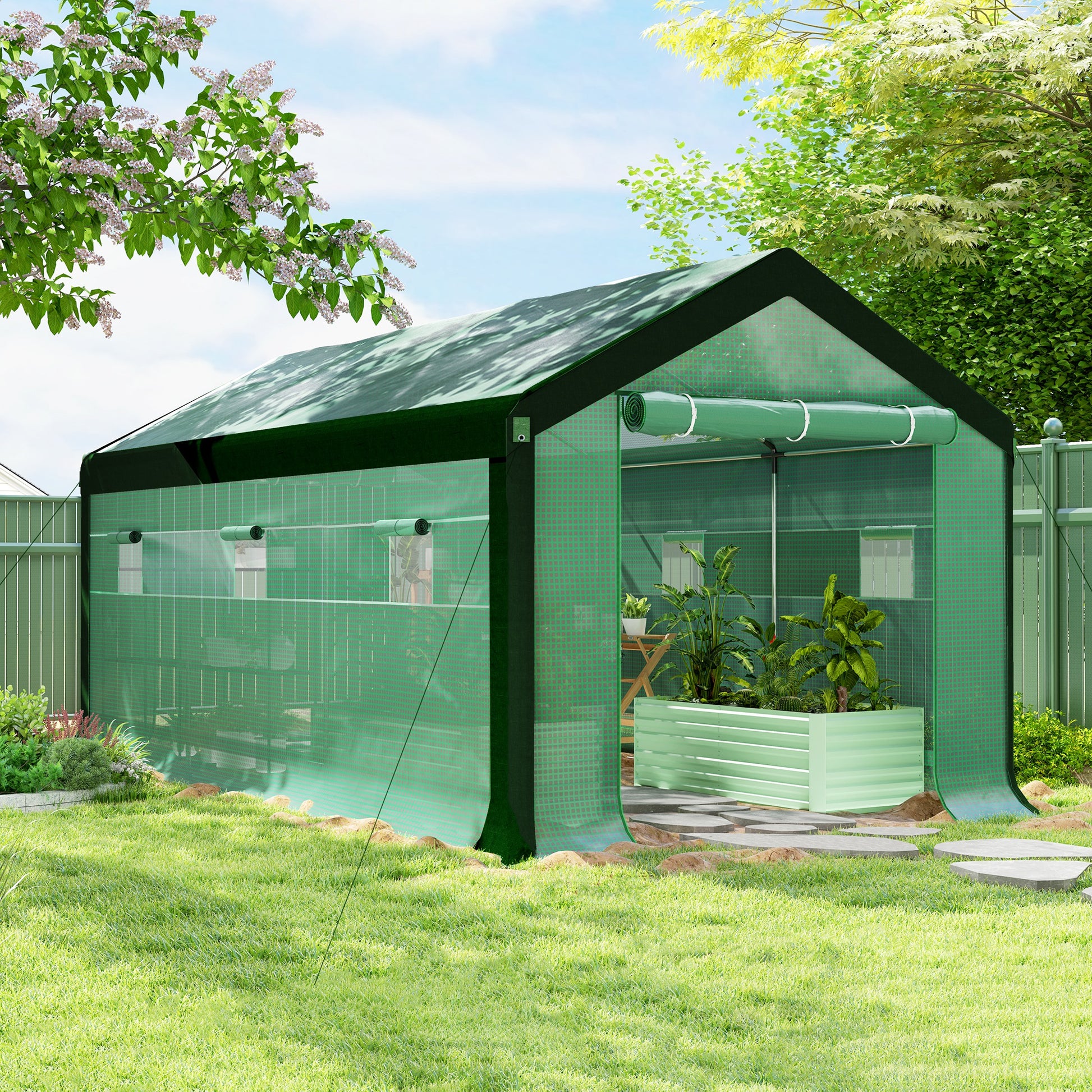 Outsunny Invernadero De Exterior 6x3x2,8 M Con 6 Ventanas Anti-uv Verde_1