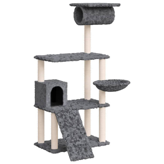 Vidaxl Rascador Para Gatos Con Postes De Sisal Gris Oscuro 131 Cm_0