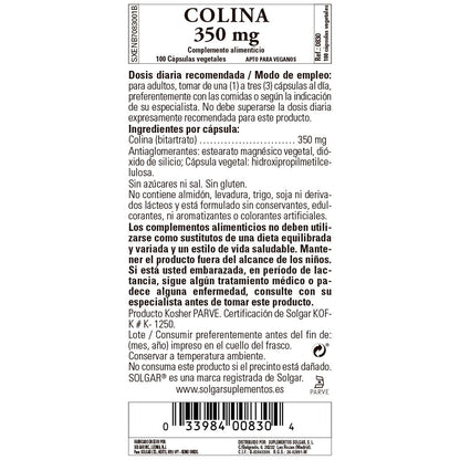 Colina, 100 cápsulas de 350 mg