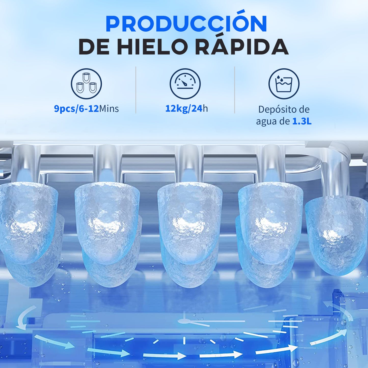 Homcom Máquina Para Hacer Hielo 12 Kg En 24 Horas 22,2x29,4x29 Cm Negro_3