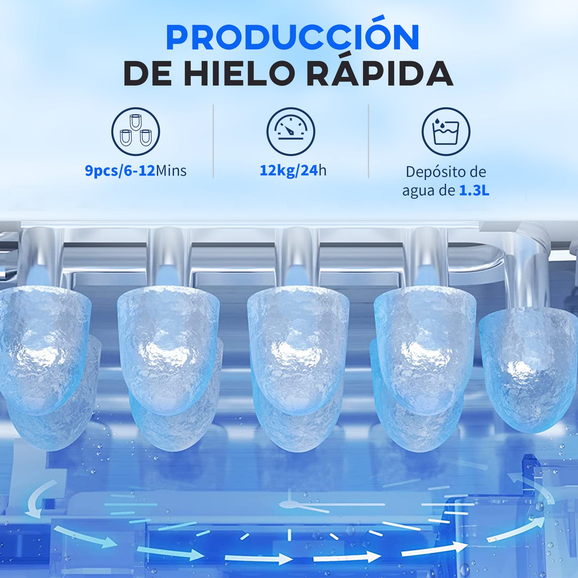 Homcom Máquina Para Hacer Hielo 12 Kg En 24 Horas 22,2x29,4x29 Cm Negro_3