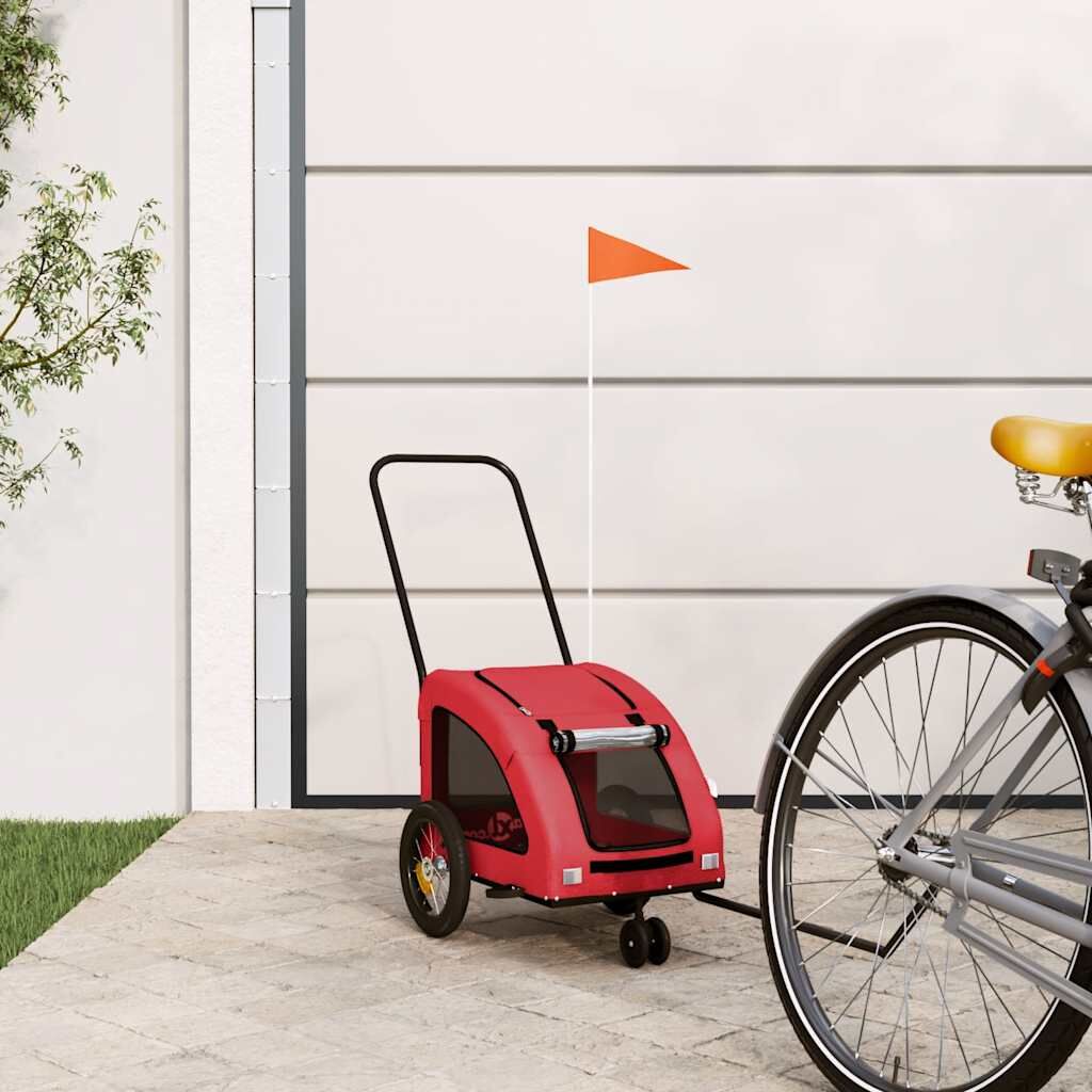Vidaxl Remolque De Bicicleta Mascotas Hierro Tela Oxford Rojo_1