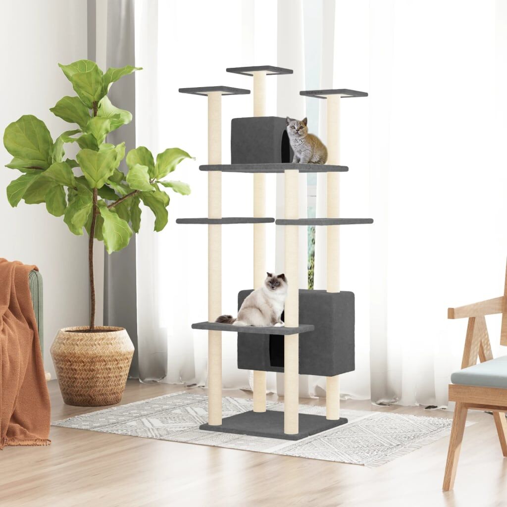 Vidaxl Rascador Para Gatos Con Postes De Sisal Gris Oscuro 162 Cm_1