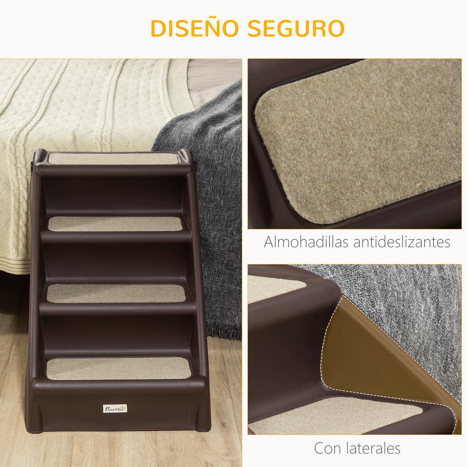 Pawhut Escalera Plegable Para Mascotas 4 Peldaños Con Alfombras Antideslizantes_4