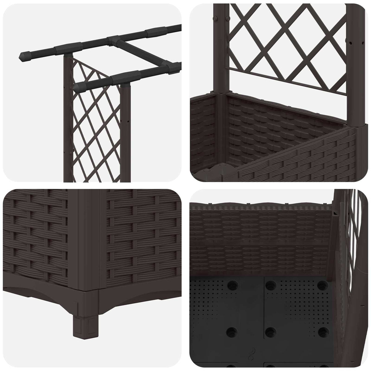 Cama Elevada Con Trellis Y Techo Marrón 203 X 40 X 136 Cm Pp_5