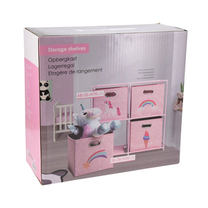 Well Home Cajonera Infantil De 4 Compartimentos Con Marcos De Metal Y Color Rosa_2