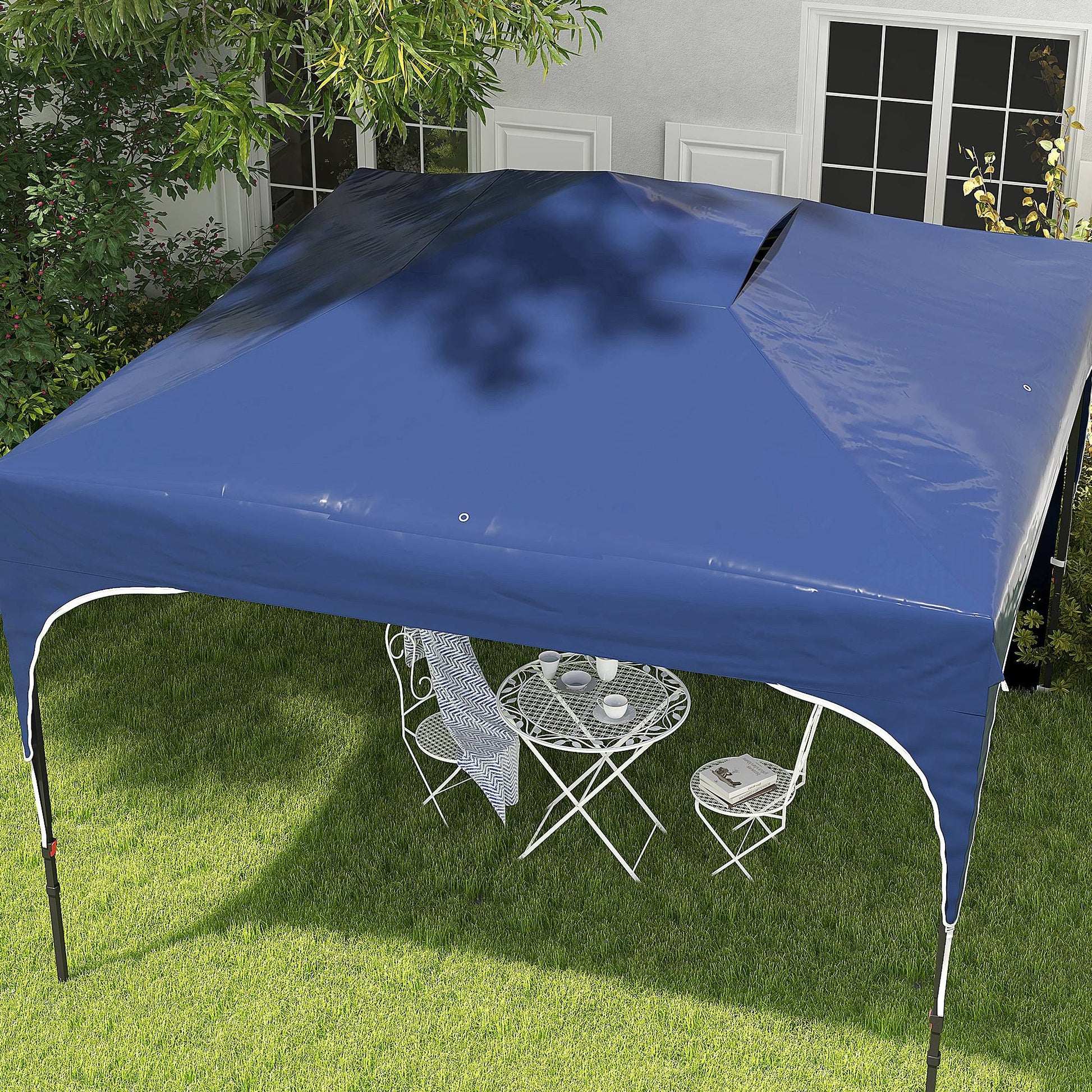 Outsunny Carpa Plegable 3x3 M Altura Ajustable 1 Pared Lateral Azul_4