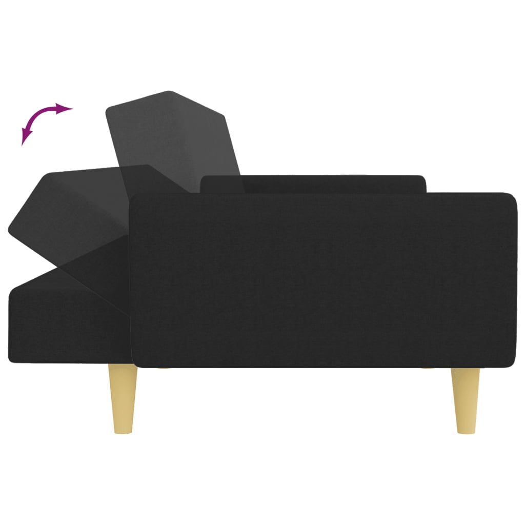 Sofá Cama De 2 Plazas Con Taburete Tela Negro / Vetonek_2