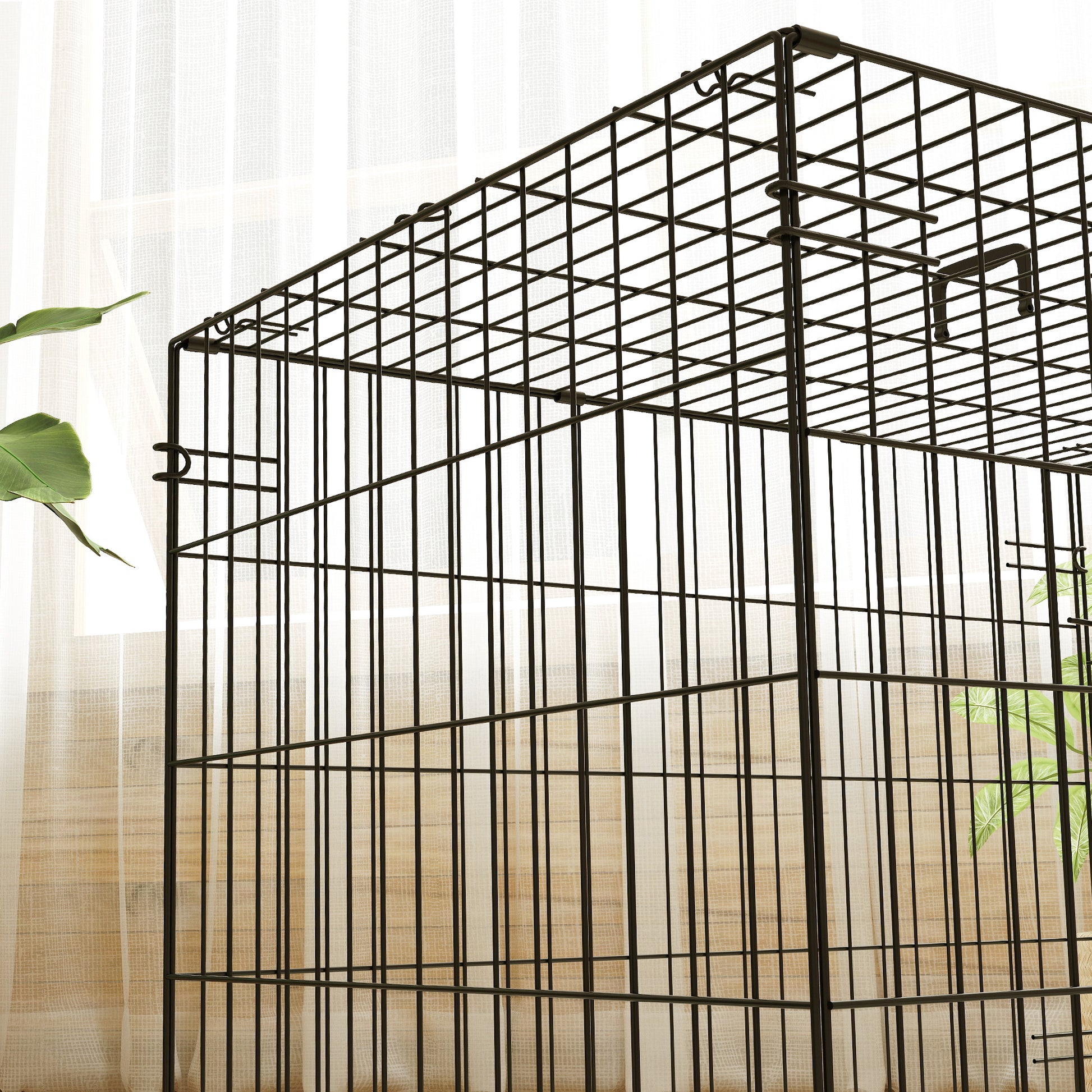 Pawhut Jaula Para Perros Con Cojín Bandeja Extraíble 75x48,5x53 Cm Negro Y Beige_4