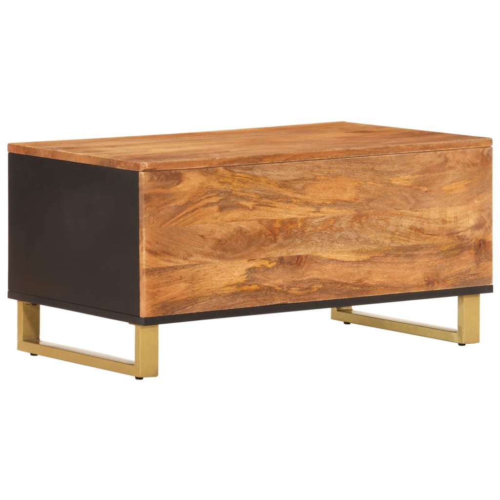 Mesa De Centro Madera Maciza De Mango Negro Marrón 80x50x40 Cm_4