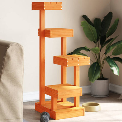 Vidaxl Árbol Para Gatos Madera Maciza Pino Marrón Cera 45,5x49x103 Cm_1