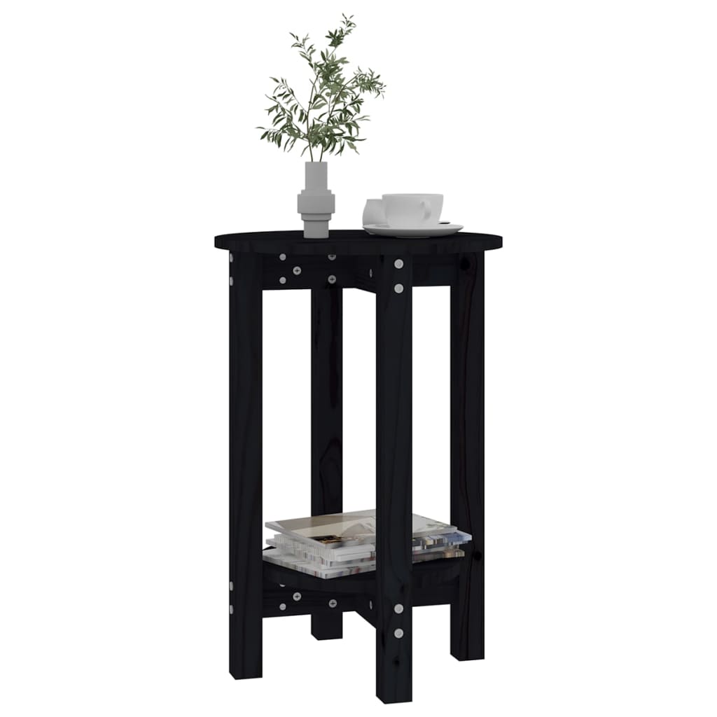 Mesa De Centro De Madera Maciza De Pino Negro Ø40x60 Cm_2