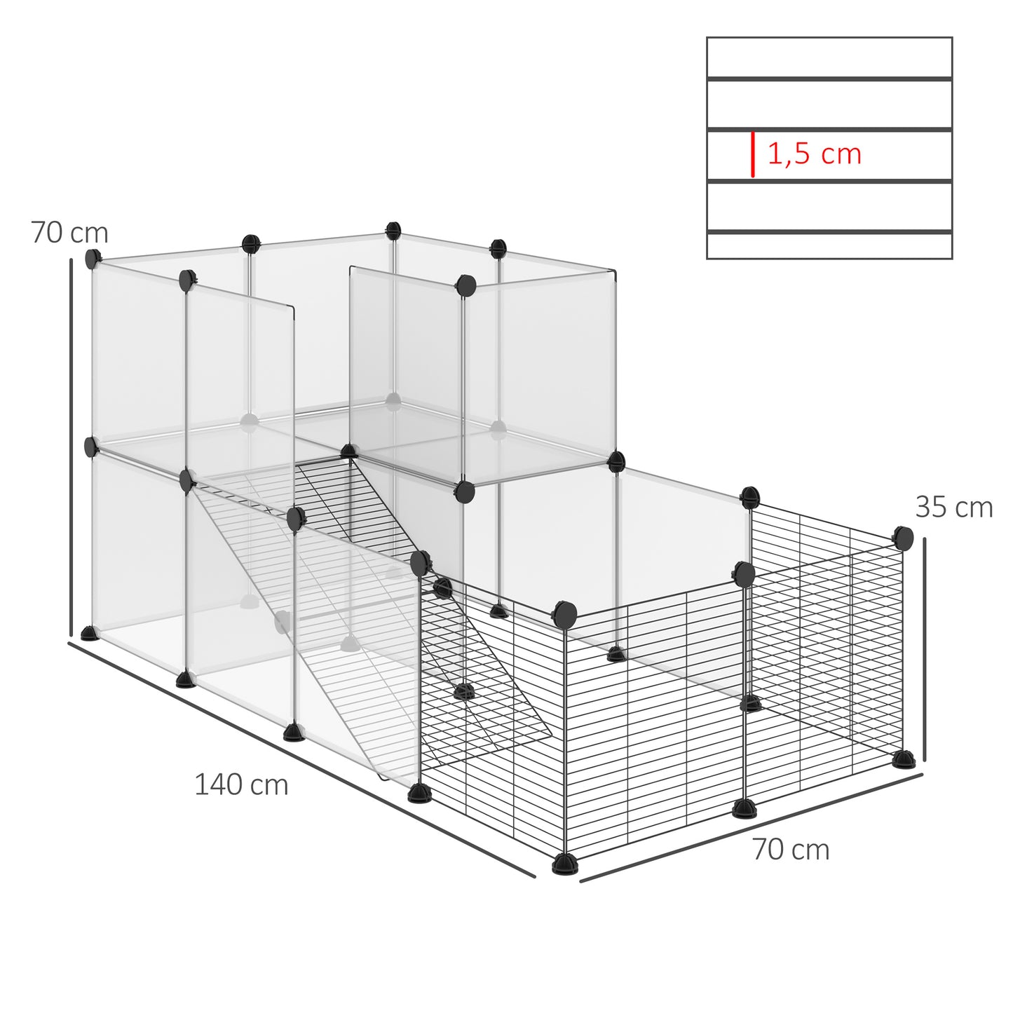 Pawhut Jaula Para Animales Pequeños Con 27 Paneles 140x70x70 Cm Transparente_2