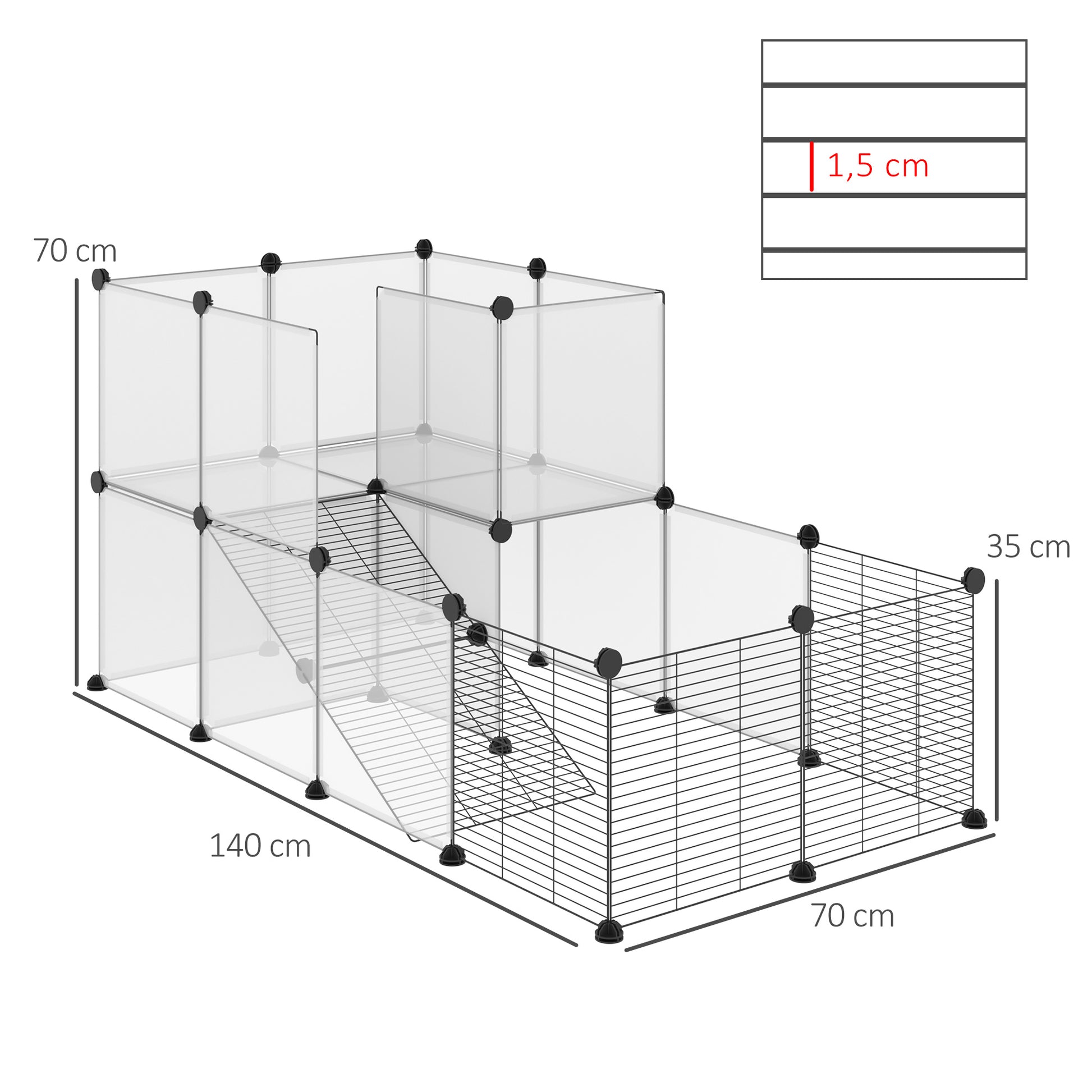 Pawhut Jaula Para Animales Pequeños Con 27 Paneles 140x70x70 Cm Transparente_2
