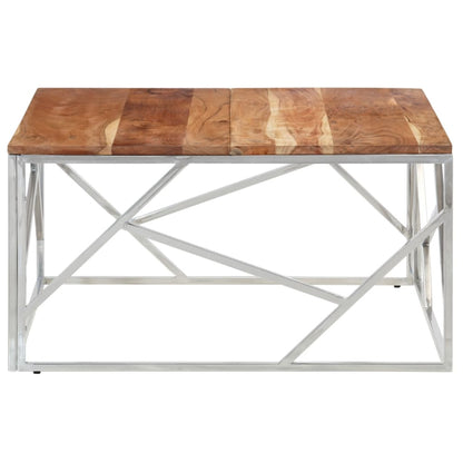Mesa De Centro Acero Inoxidable Plateado Y Madera Maciza Acacia_2