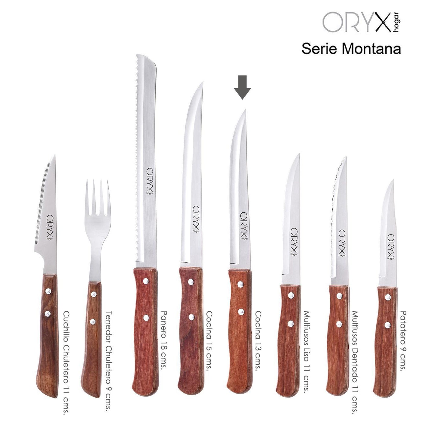 Cuchillo Montana Cocina Hoja Acero Inoxidable 13 Cm. Mango Madera_2