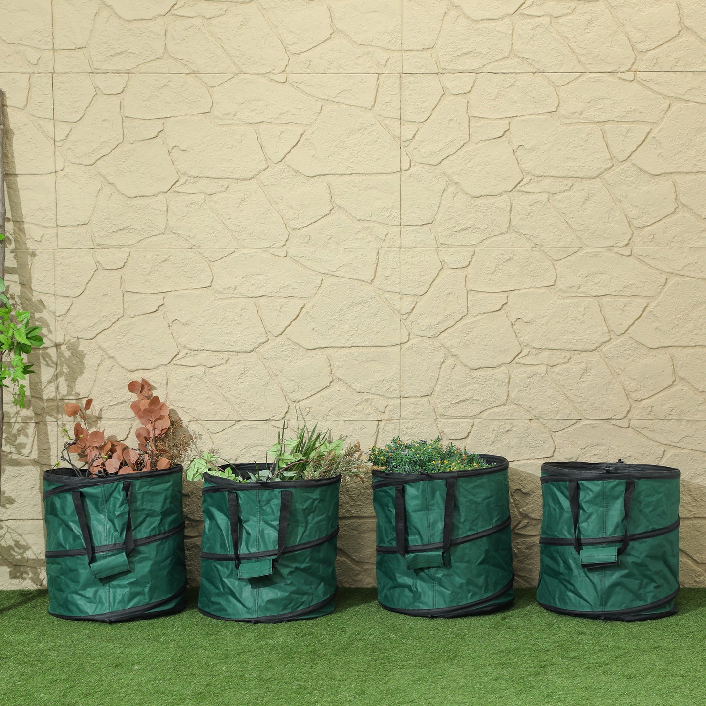 Outsunny Set De 4 Bolsas De Basura De Jardín 86l Con Asas Y Diseño Pop-up_4