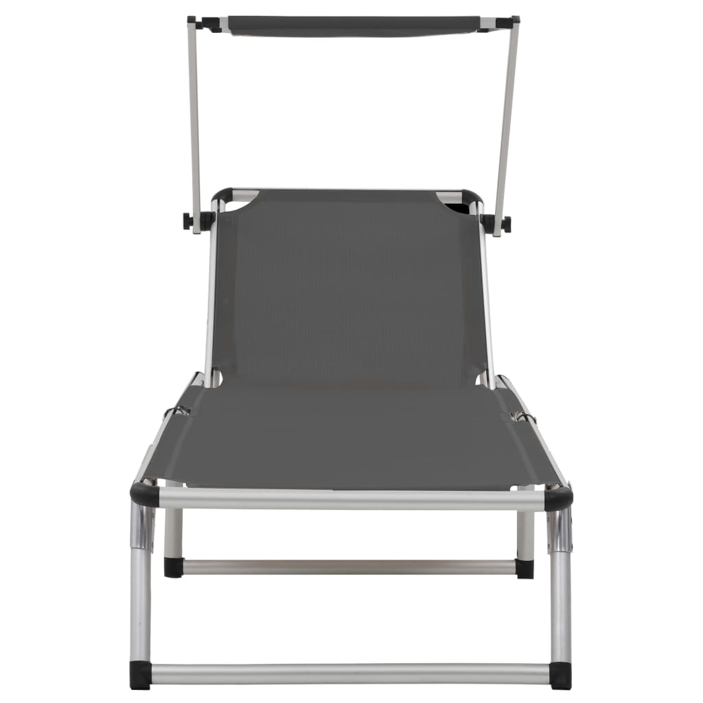 Tumbonas Plegables Con Techo 2 Uds Aluminio Y Textilene Gris_2