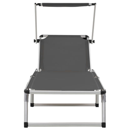 Tumbonas Plegables Con Techo 2 Uds Aluminio Y Textilene Gris_2