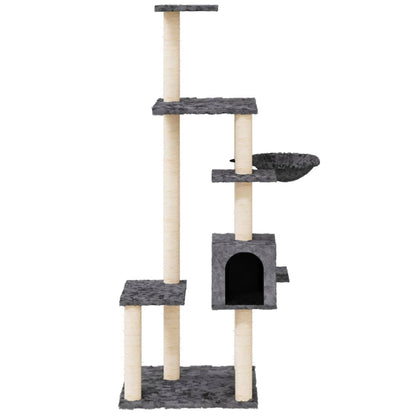 Rascador Para Gatos Con Postes De Sisal Gris Oscuro 142 Cm_2