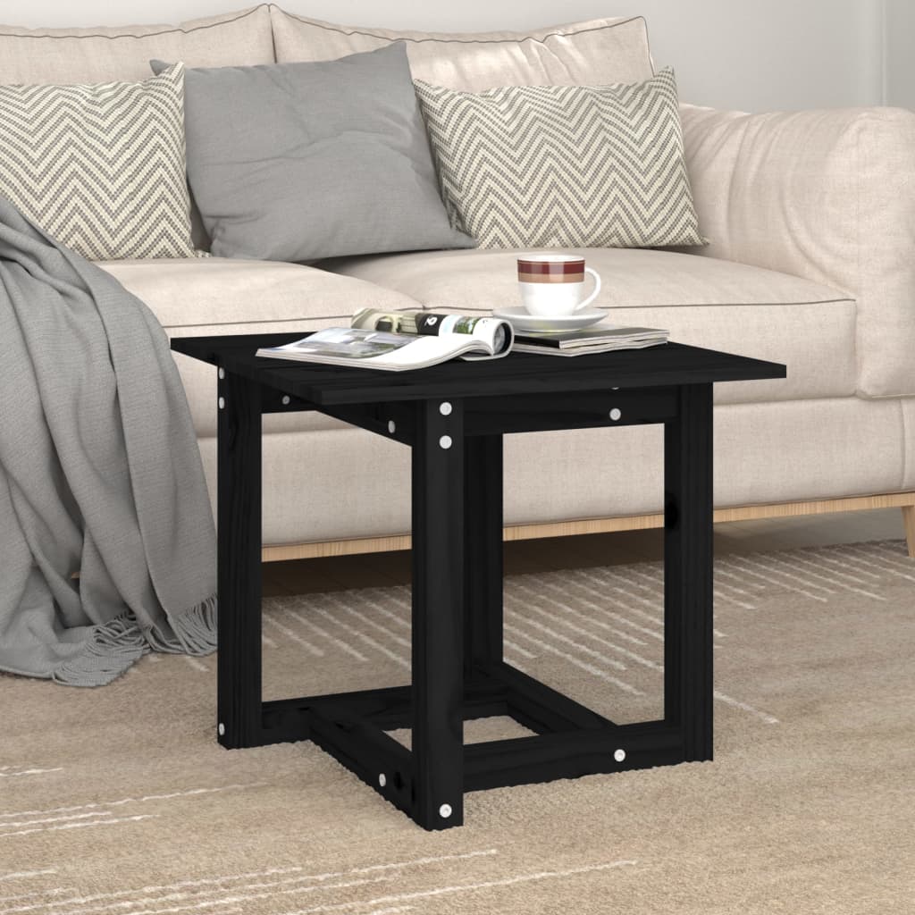 Mesa De Centro De Madera Maciza De Pino Negra 50x50x45 Cm_2