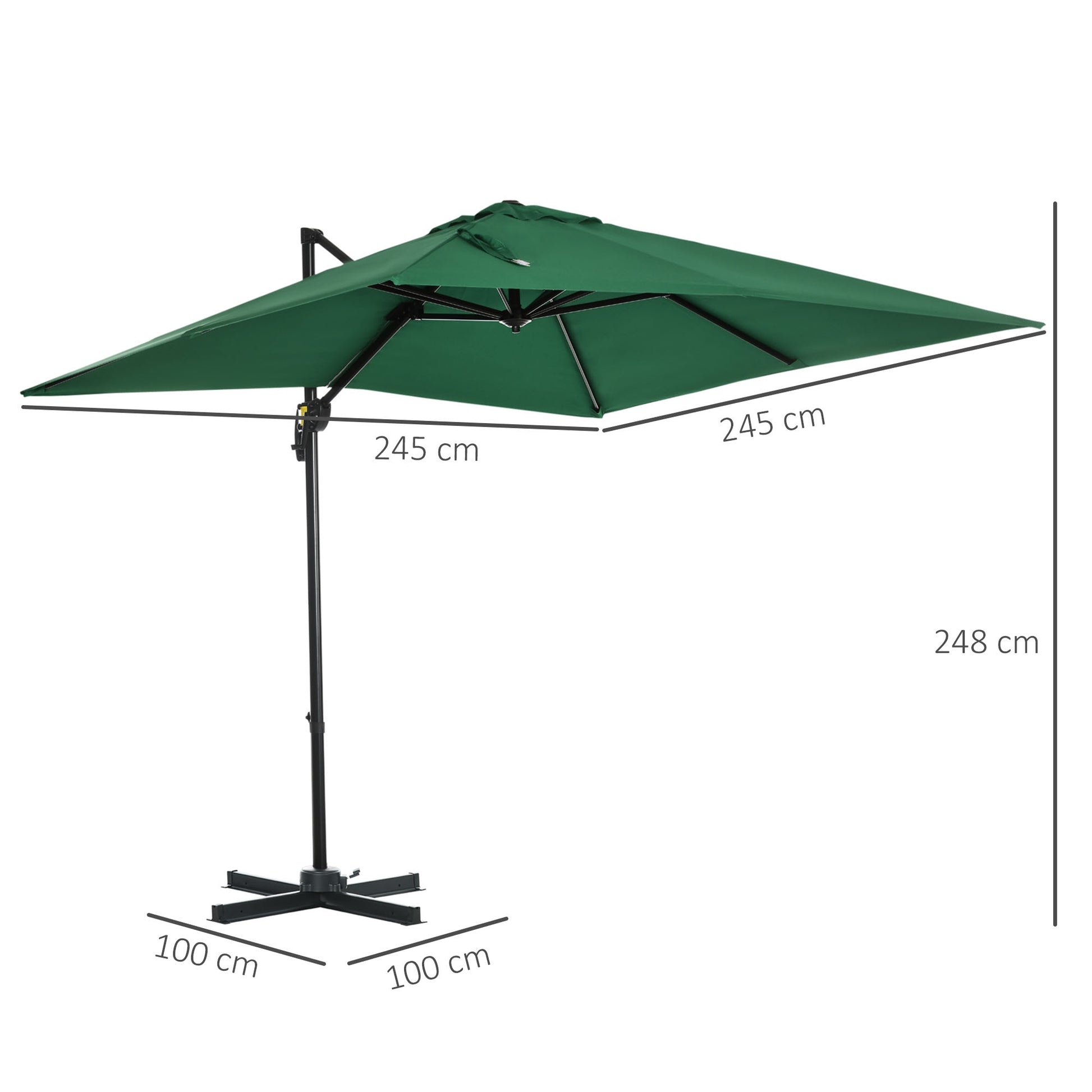 Outsunny Sombrilla De Jardín De Aluminio 245x245x248 Cm Con Manivela Verde_2