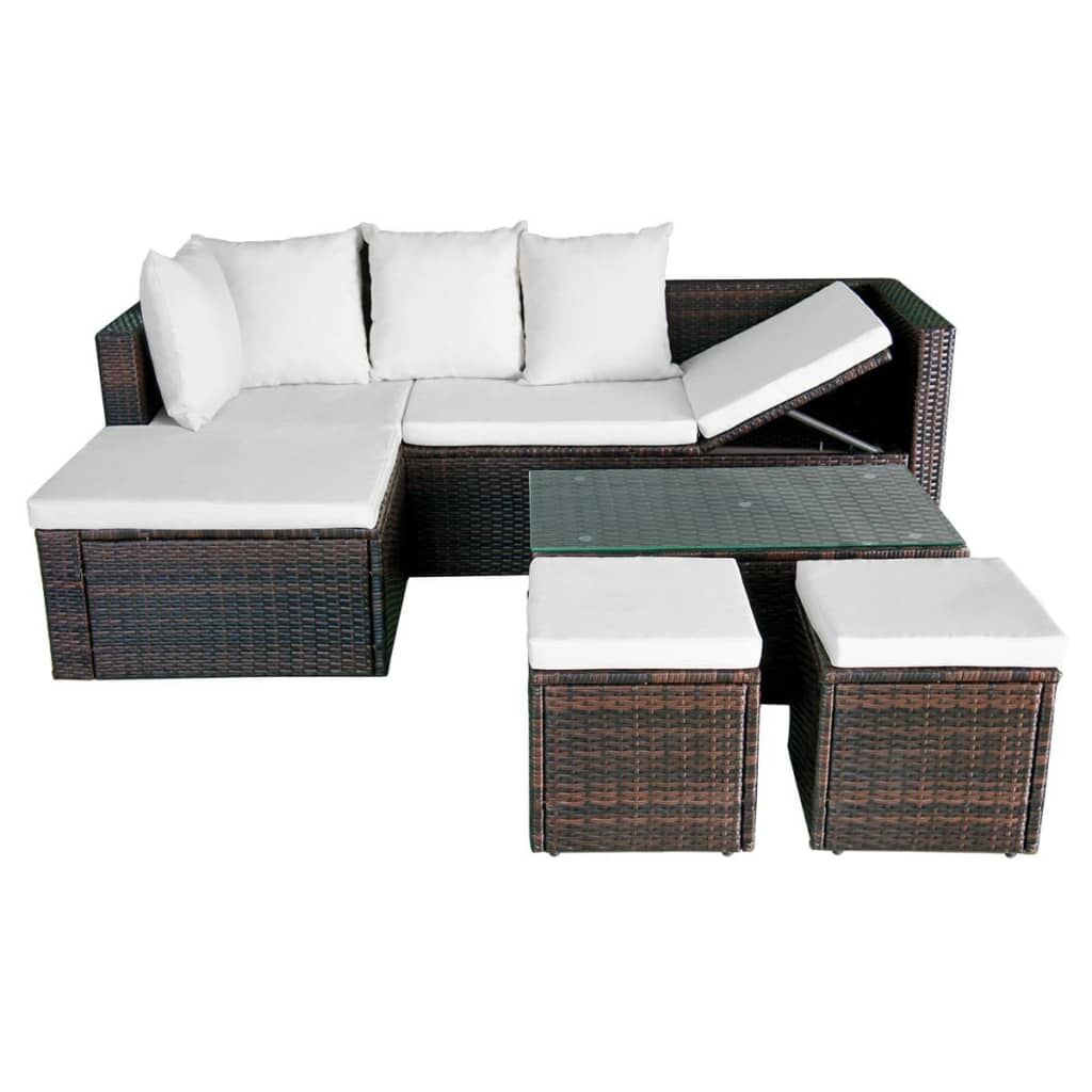 Vidaxl Set Muebles De Jardín 4 Piezas Y Cojines Ratán Sintético Marrón_4