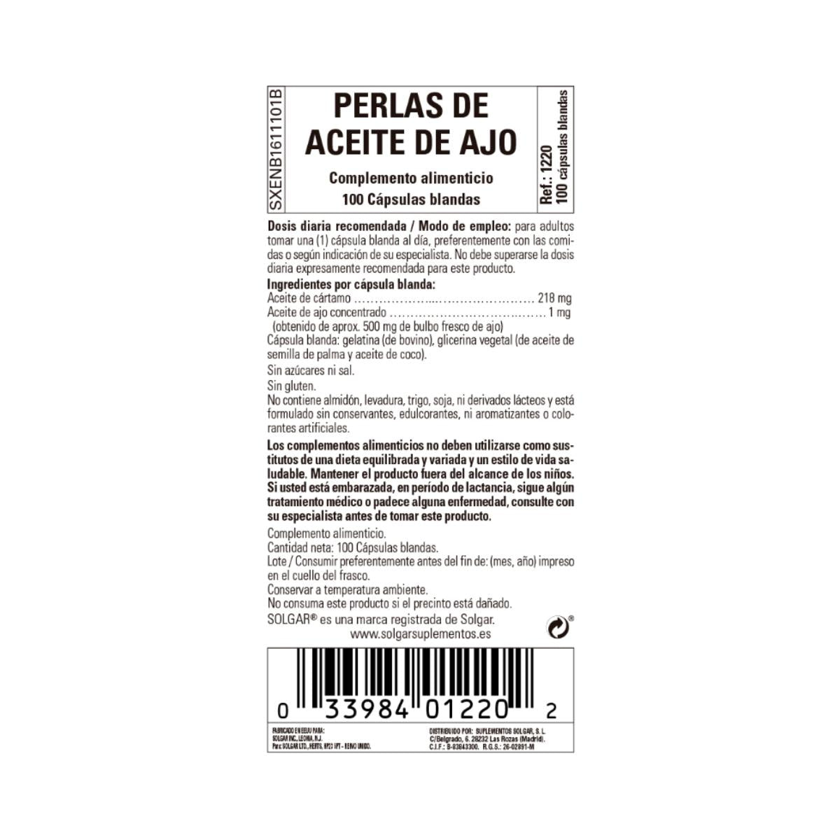 Aceite de ajo, 100 perlas