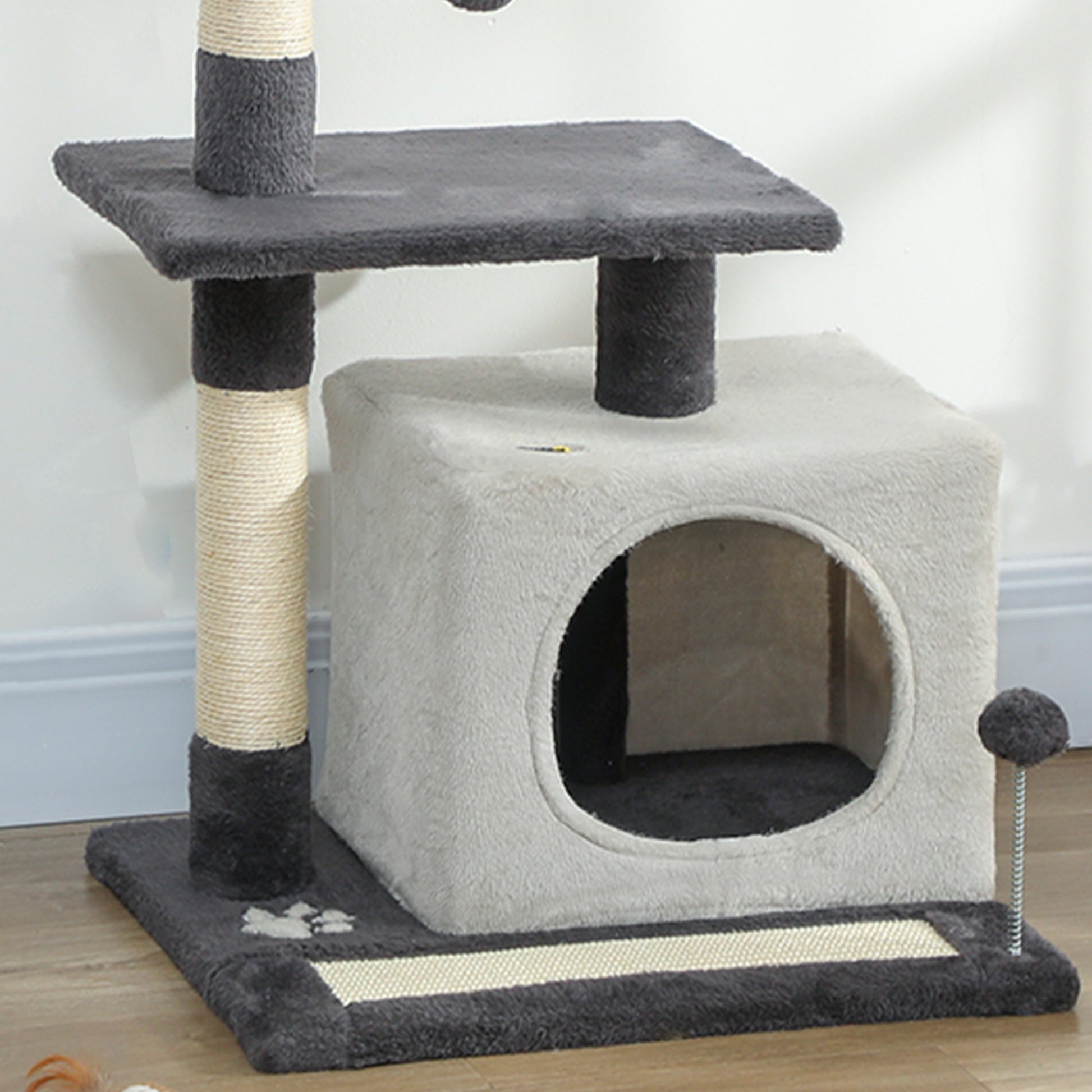 Pawhut Árbol Rascador Para Gatos 85 Cm Con Plataformas Cueva Gris Claro Y Negro_4